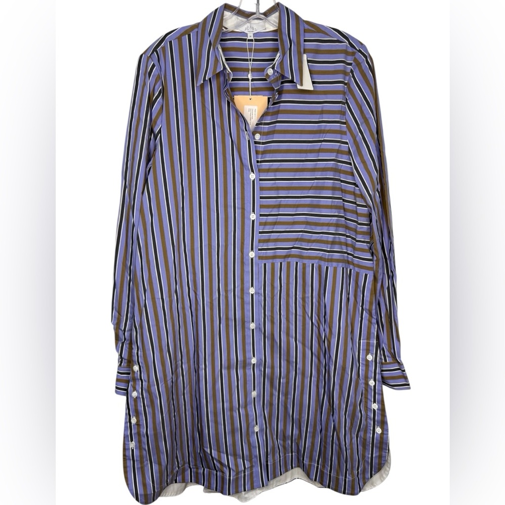 Pearl by Lela Rose Periwinkle Multi Stripe Cotton Tunic Dress NWT Medium